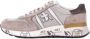 Premiata Logo Sneakers Suède Rubberen Zool Canvas Beige Heren - Thumbnail 11
