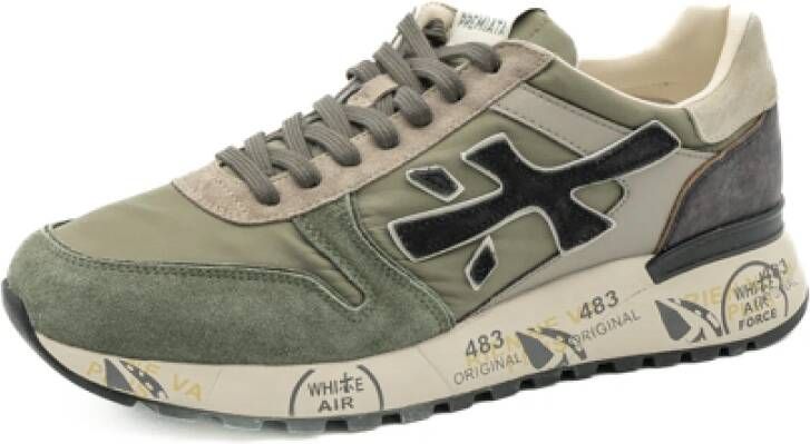 Premiata Groene Leren Sneakers Logo Details Rubberen Zool Multicolor Heren