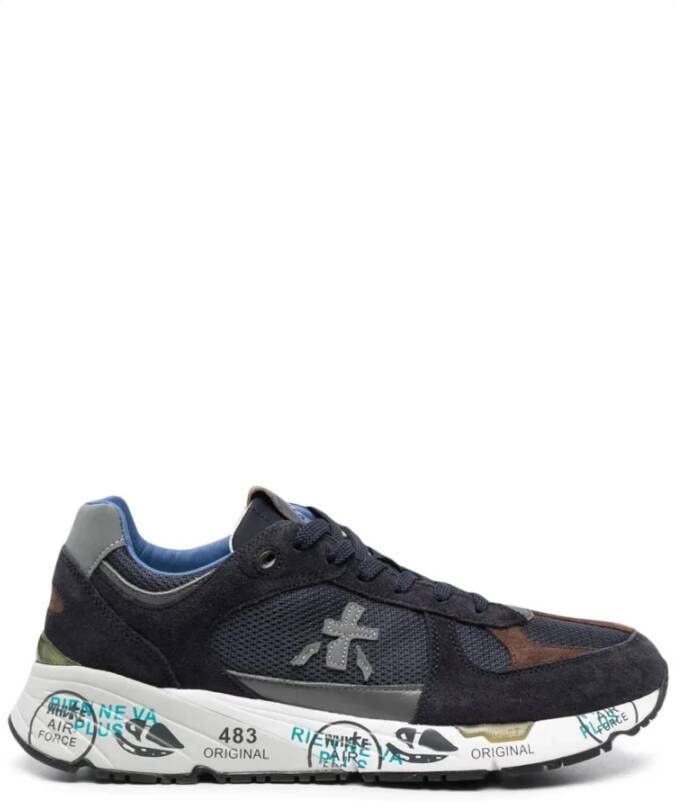 Premiata Blauwe Leren Sneakers met Suede en Nylon Inzetstukken Blue Heren