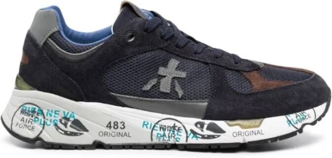 Premiata Blauwe Leren Sneakers met Suede en Nylon Inzetstukken Blue Heren