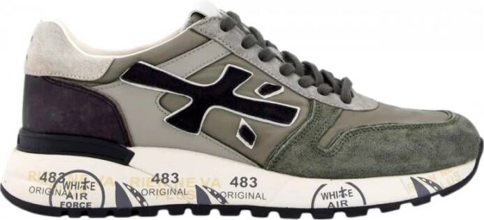 Premiata Groene Leren Sneakers Logo Details Rubberen Zool Multicolor Heren