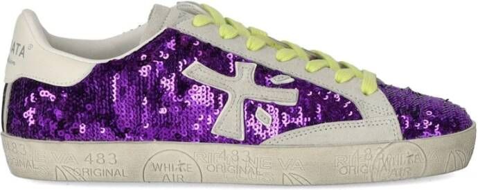 Premiata Paarse Pailletten Leren Sneaker