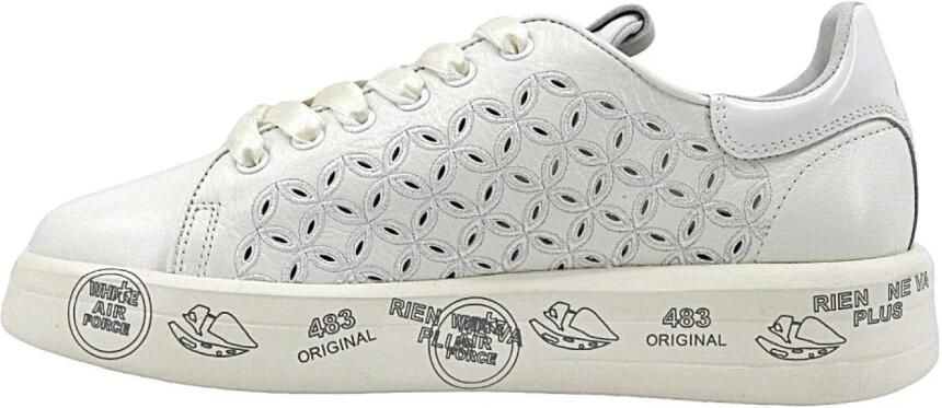 Premiata Witte Leren Veterschoenen met Geborduurde Details White Dames