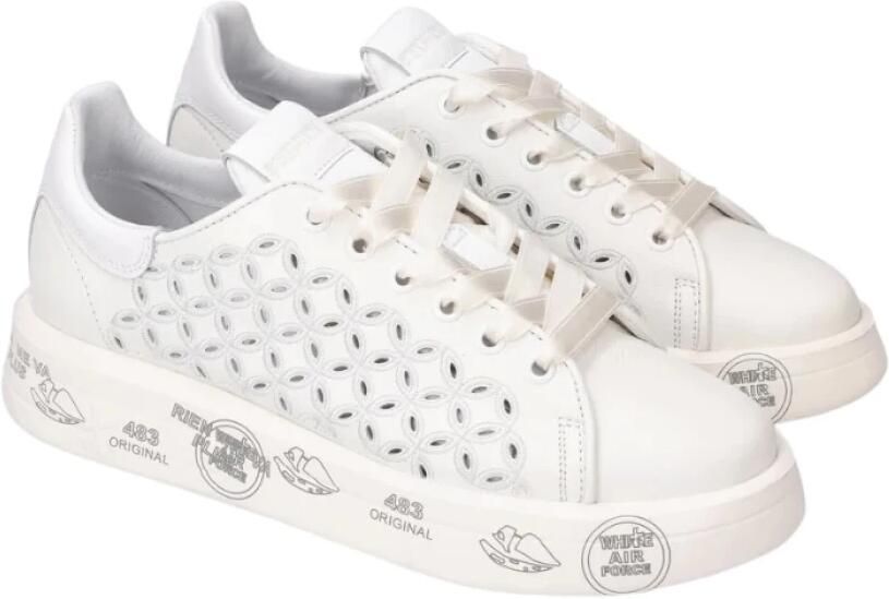 Premiata Witte Leren Veterschoenen met Geborduurde Details White Dames - Foto 3