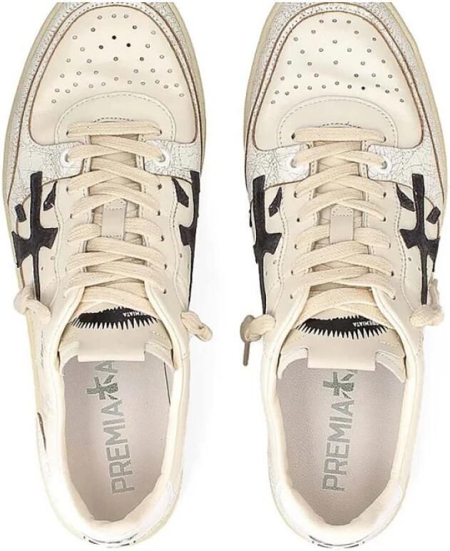 Premiata Witte Leren Sneakers met Gebarsten Details