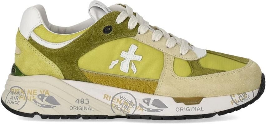Premiata Groen Witte Sneaker met Nylon Inzetstukken