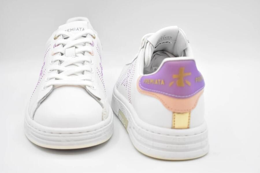 Premiata Witte en Paarse Leren Sneakers Pink Dames