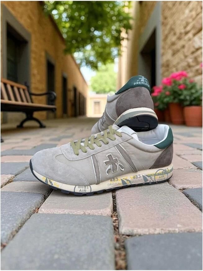 Premiata Lucy Grijs Groene Hak Sneakers