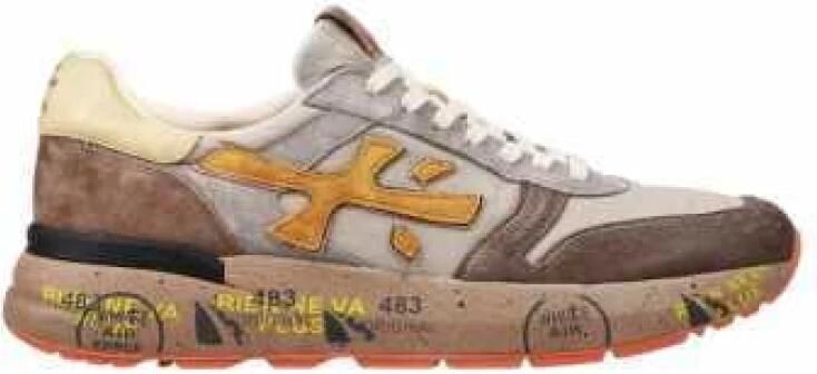 Premiata Grijze Nylon Suède Mick Sneakers Geel Logo