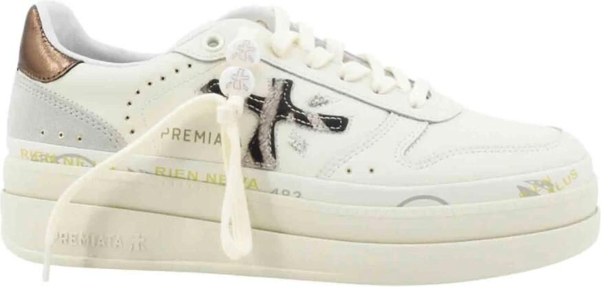 Premiata Witte Leren Sneakers Logo Zijkant Achterkant White Dames