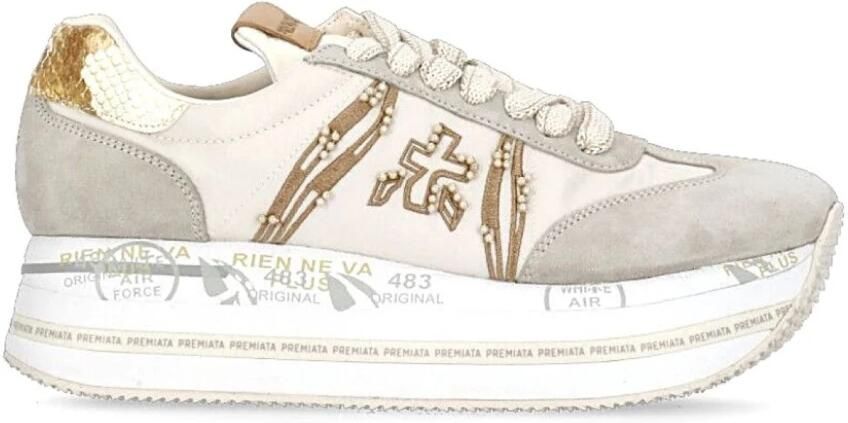 Premiata Leren Sneakers Beige Brons Platform - Foto 2