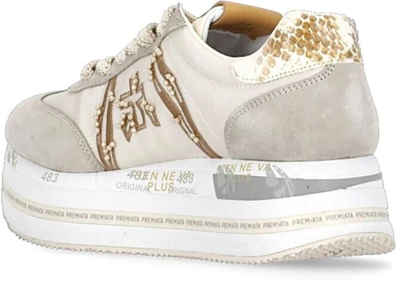 Premiata Leren Sneakers Beige Brons Platform