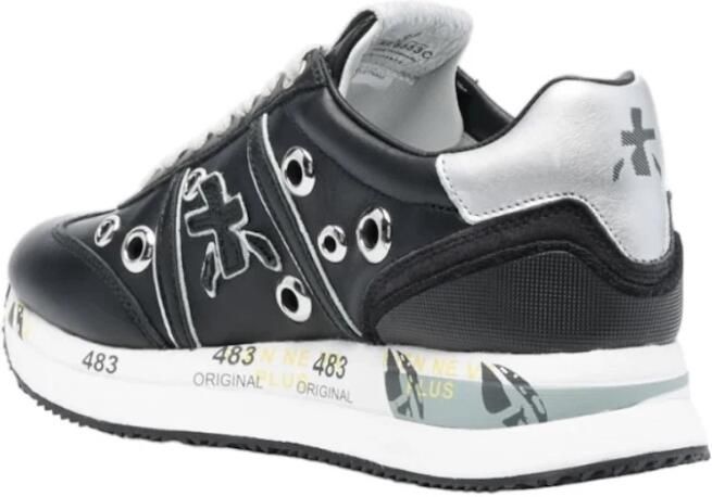 Premiata Zwarte Leren en Stoffen Sneakers met Zilveren Details en Studs Zwart Dames