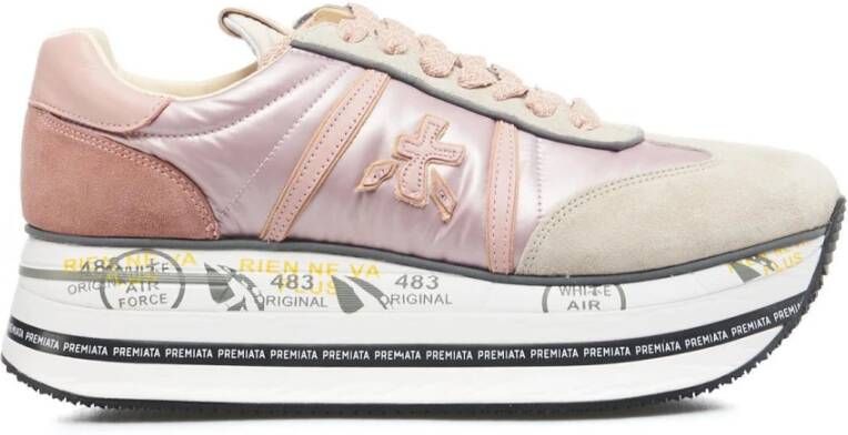 Premiata Roze Stoffen Sneakers met Suède Details Pink Dames