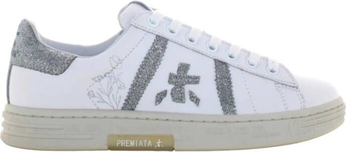Premiata Glitter Bloemenprint Sneakers White Dames