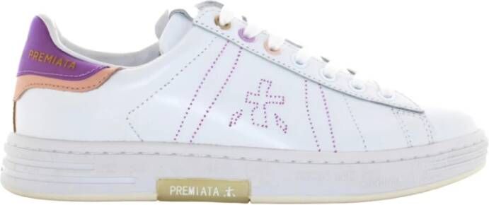 Premiata Witte en Paarse Leren Sneakers Pink Dames