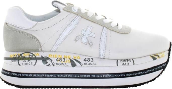 Premiata Witte Leren Sneakers Beth Bianca Grigia Multicolor Dames