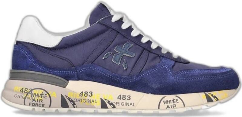 Premiata Zachte suède en nylon sneakers met aangepaste logo zool Blauw Heren