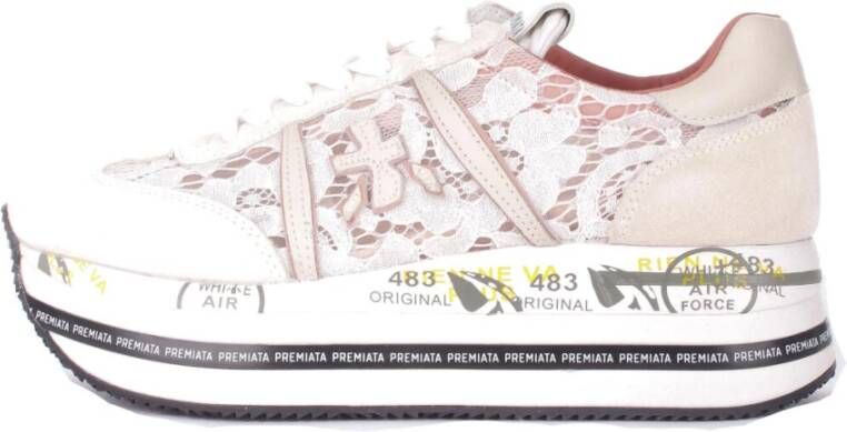 Premiata Sneakers met suède en kant textuur White Dames