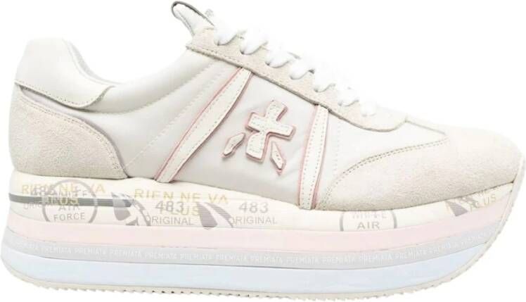 Premiata Suede Logo Sneakers Reguliere Pasvorm Rubberen Zool Beige Dames - Foto 9