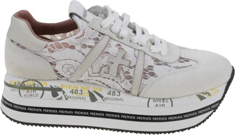 Premiata Sneakers met suède en kant textuur White Dames