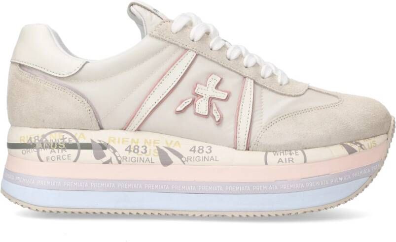 Premiata Suede Logo Sneakers Reguliere Pasvorm Rubberen Zool Beige Dames - Foto 2