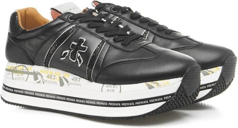 Premiata Chunky Leren Sneaker met Klassieke Prints Black Dames - Foto 5