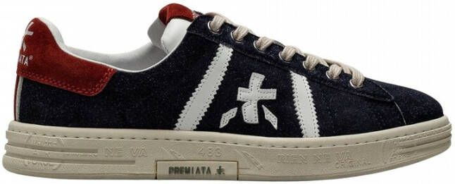 Premiata Klassieke leren sneakers met contrasterend logo Blue Heren