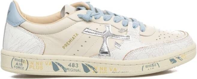 Premiata Witte Sneakers Paneelontwerp Gekreukte Afwerking