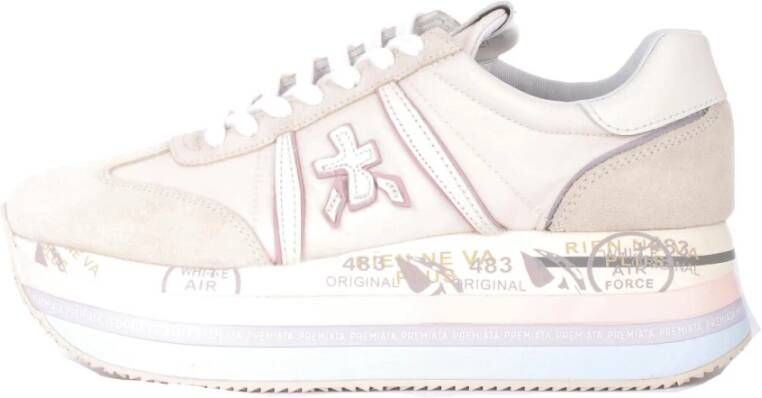 Premiata Suede Logo Sneakers Reguliere Pasvorm Rubberen Zool Beige Dames - Foto 7