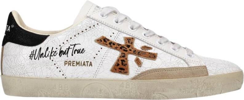 Premiata Leren sneakers met gehamerd effect en luipaardprint detail Multicolor