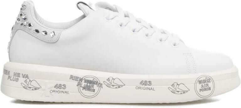 Premiata Witte Leren Sneakers met Glitter Inzetstukken White Dames