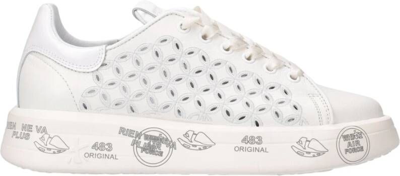 Premiata Belle 6283 Witte Leren Sneakers met Intricate Geperforeerde Borduursels White Dames