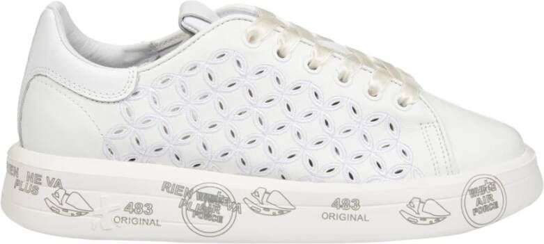 Premiata Belle 6283 Witte Leren Sneakers met Intricate Geperforeerde Borduursels White Dames