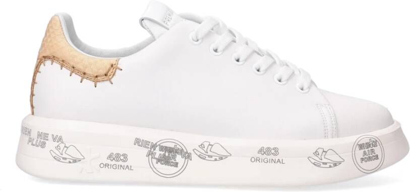 Premiata Witte Leren Sneakers met Beige Details White Dames