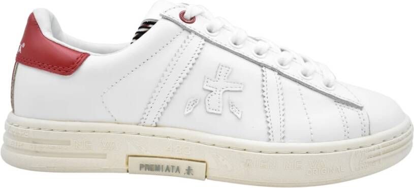 Premiata Platte Leren Schoenen Wit Rood White Dames