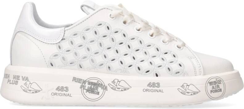 Premiata Belle 6283 Witte Leren Sneakers met Intricate Geperforeerde Borduursels White Dames