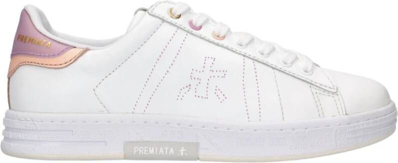 Premiata Witte en Paarse Leren Sneakers Pink Dames