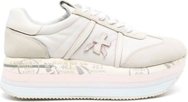 Premiata Suede Logo Sneakers Reguliere Pasvorm Rubberen Zool Beige Dames - Foto 6