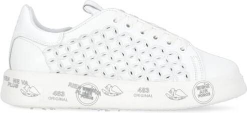 Premiata Witte Leren Veterschoenen met Geborduurde Details White Dames