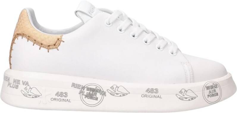 Premiata Witte Leren Sneakers met Beige Details White Dames