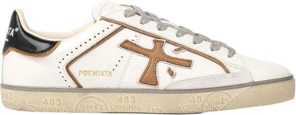 Premiata Witte Sneakers met Bruine en Zwarte Details White Heren