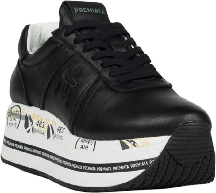Premiata Zwarte Leren Sneakers met Python Detail Black Dames