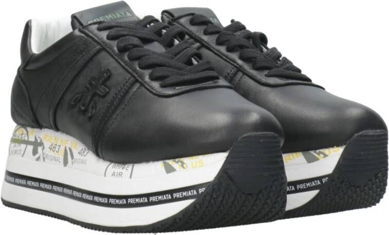 Premiata Zwarte Leren Sneakers met Python Detail Black Dames