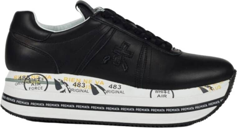 Premiata Zwarte Leren Sneakers met Python Detail Black Dames