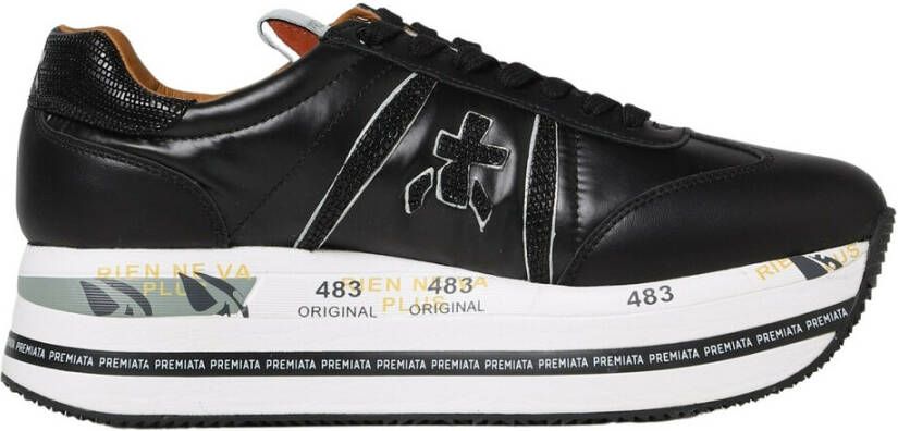 Premiata Chunky Leren Sneaker met Klassieke Prints Black Dames - Foto 4