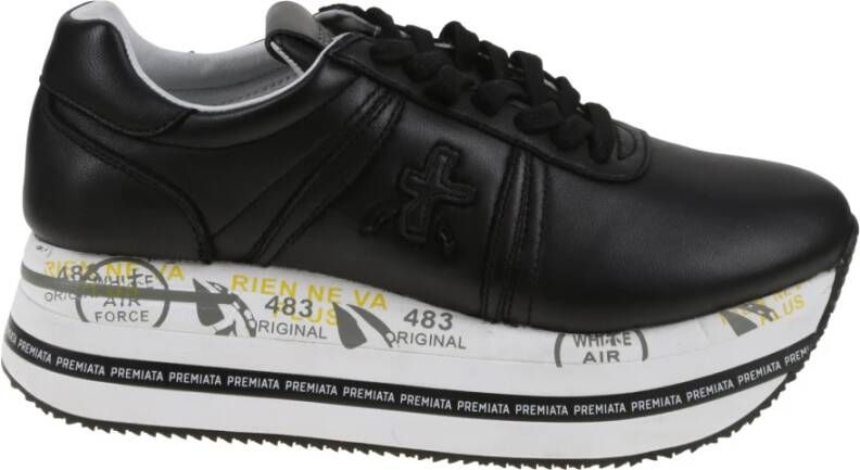 Premiata Zwarte Leren Sneakers met Python Detail Black Dames