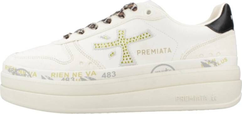 Premiata Low-Top Sneakers Animal Print Laces Ivory Leather And Suede Sneaker in wit - Foto 3