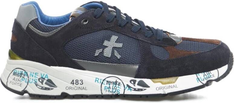 Premiata Blauwe Leren Sneakers met Suede en Nylon Inzetstukken Blue Heren