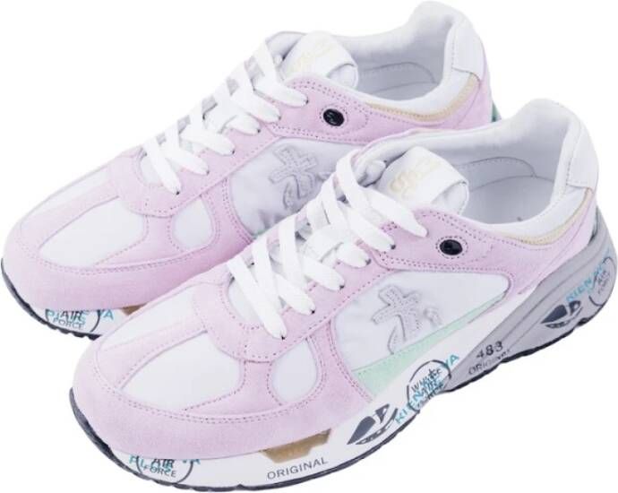 Premiata Trendy Leren en Canvas Baskets Pink Dames